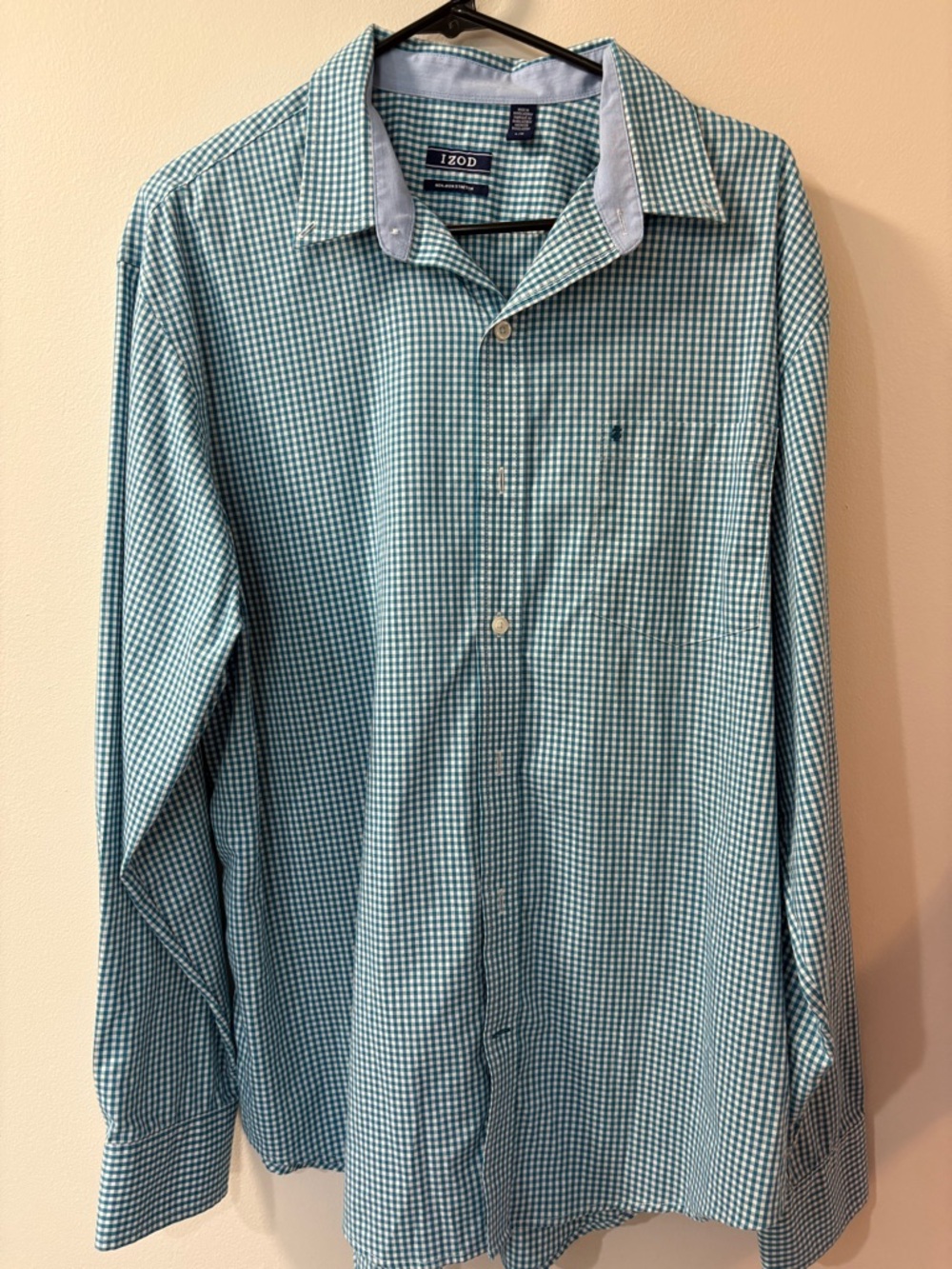 Izod Teal and White Gingham Button-Down Shirt